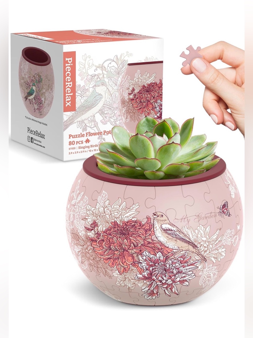 New PieceRelax 3D Puzzle Planter - Singing Birds and Flowers - Danish Folklore